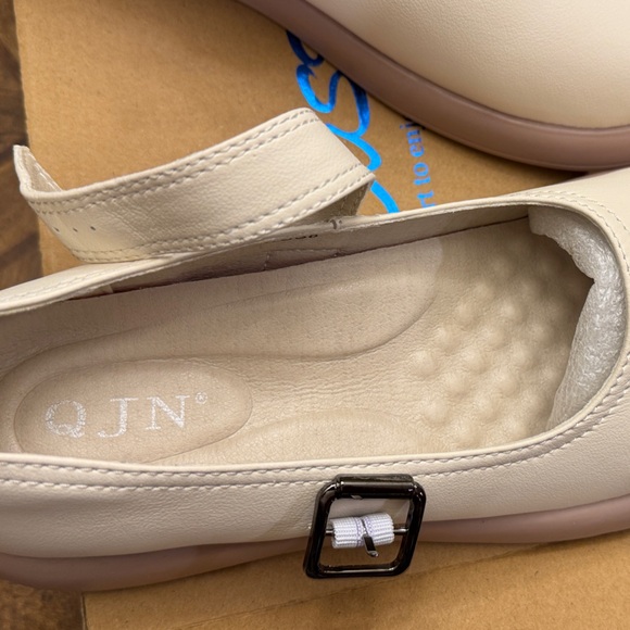 NWT QJN Mary Jane Shoes Women Flat Comfortable leather Casual Ladies beige 8 - Picture 6 of 12